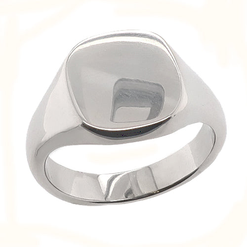 Cushion shape plain signet ring in palladium