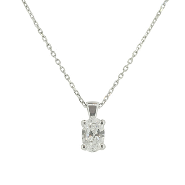 Laboratory Grown Oval Diamond Solitaire Pendant and Chain in 18ct white gold, 0.72ct