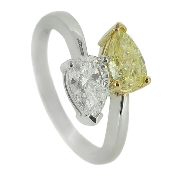 Fancy Yellow Diamond and Diamond Two Stone Ring in Platinum and 18ct gold