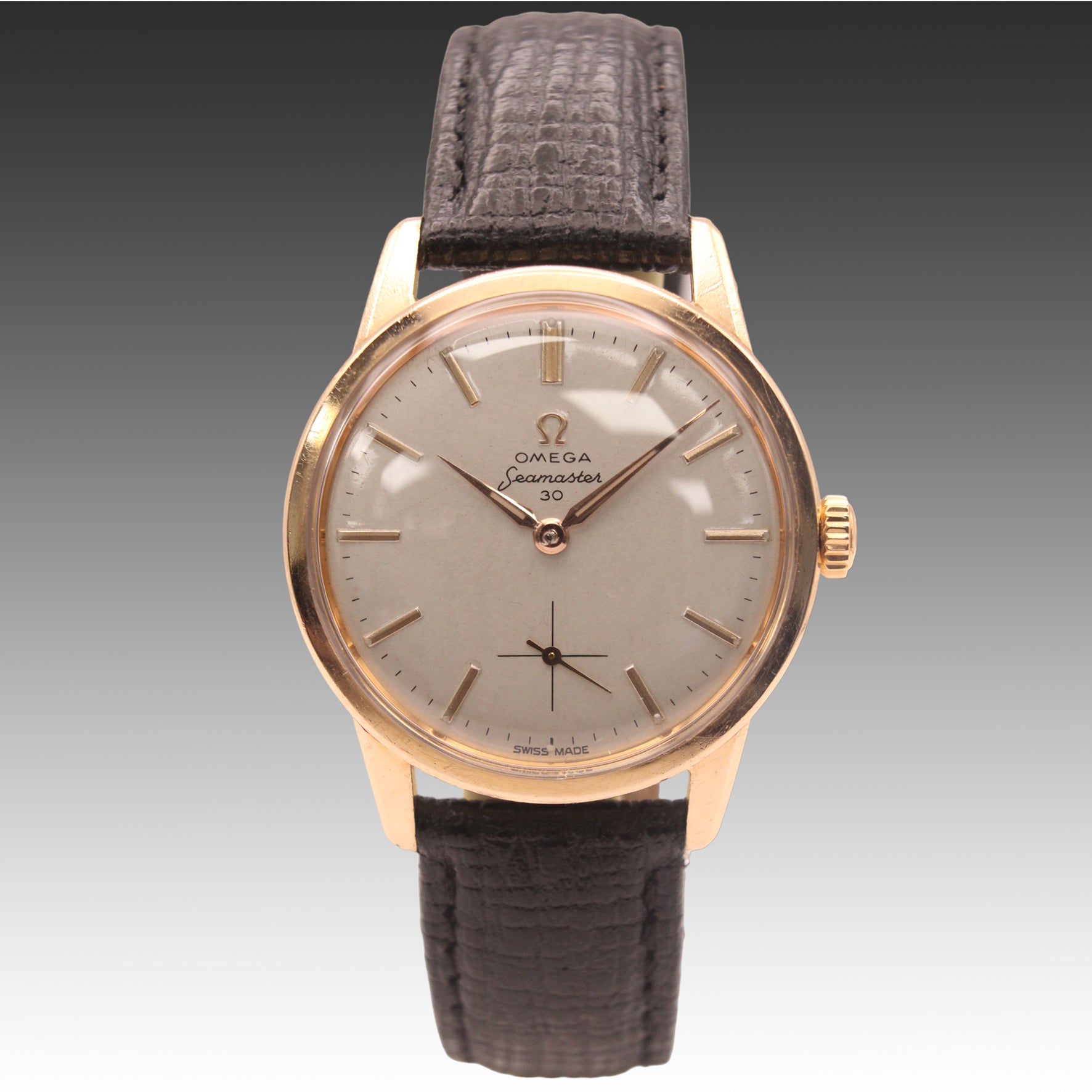 Omega Seamaster 30 in gold-capped steel on leather, 1962. Omega service.