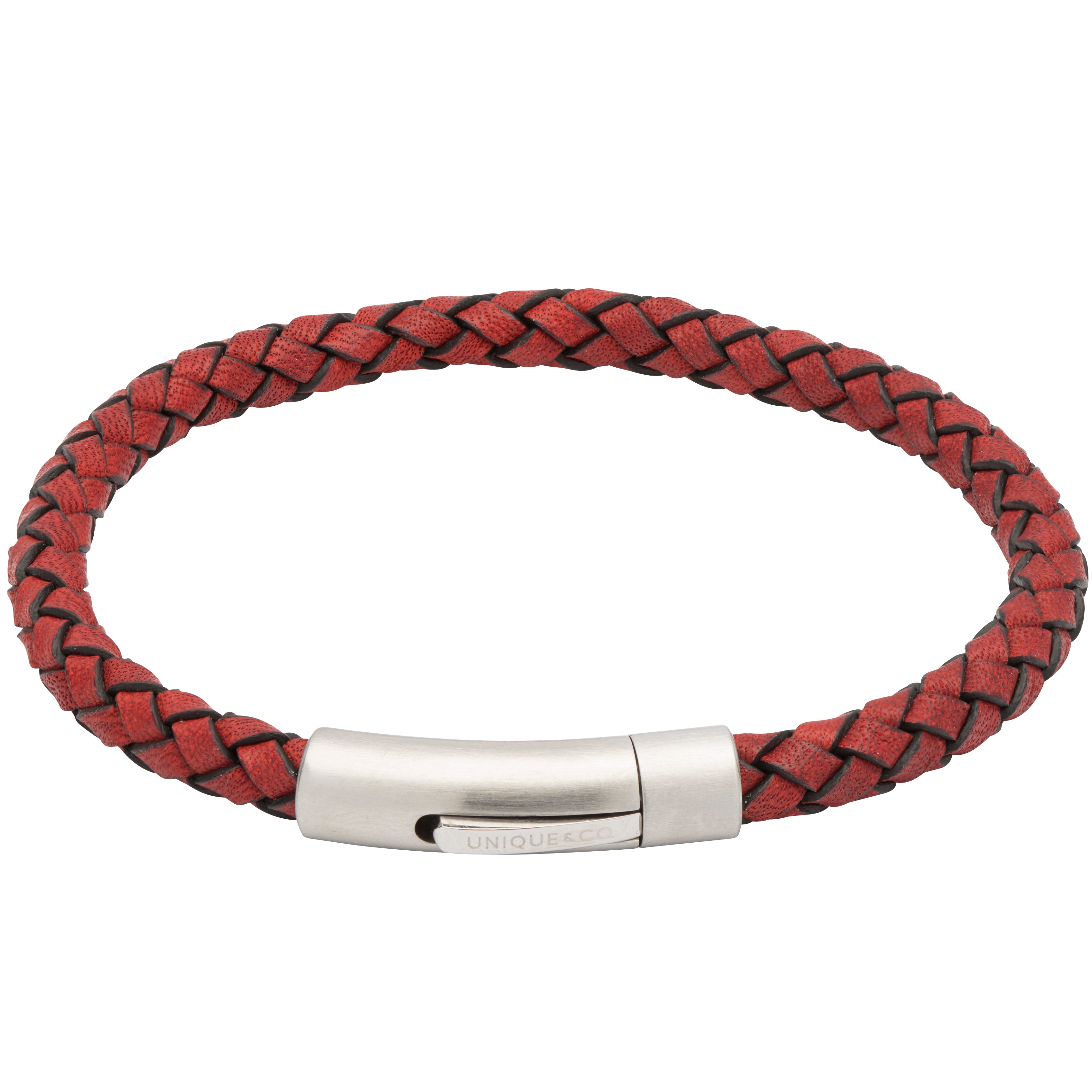 Red Leather Bracelet in Stainless Steel