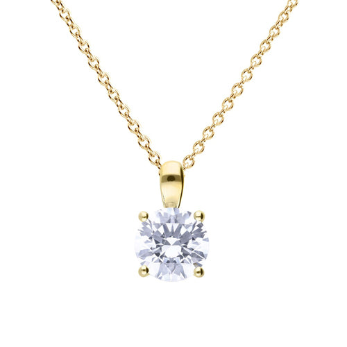 Cubic Zirconia Solitaire Pendant and Chain in Silver with Gold Plate.