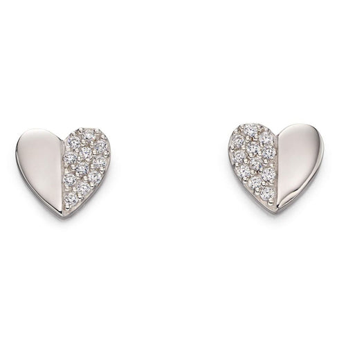 Fiorelli Cubic Zirconia Pave Set Split Heart Stud Earrings in Silver.