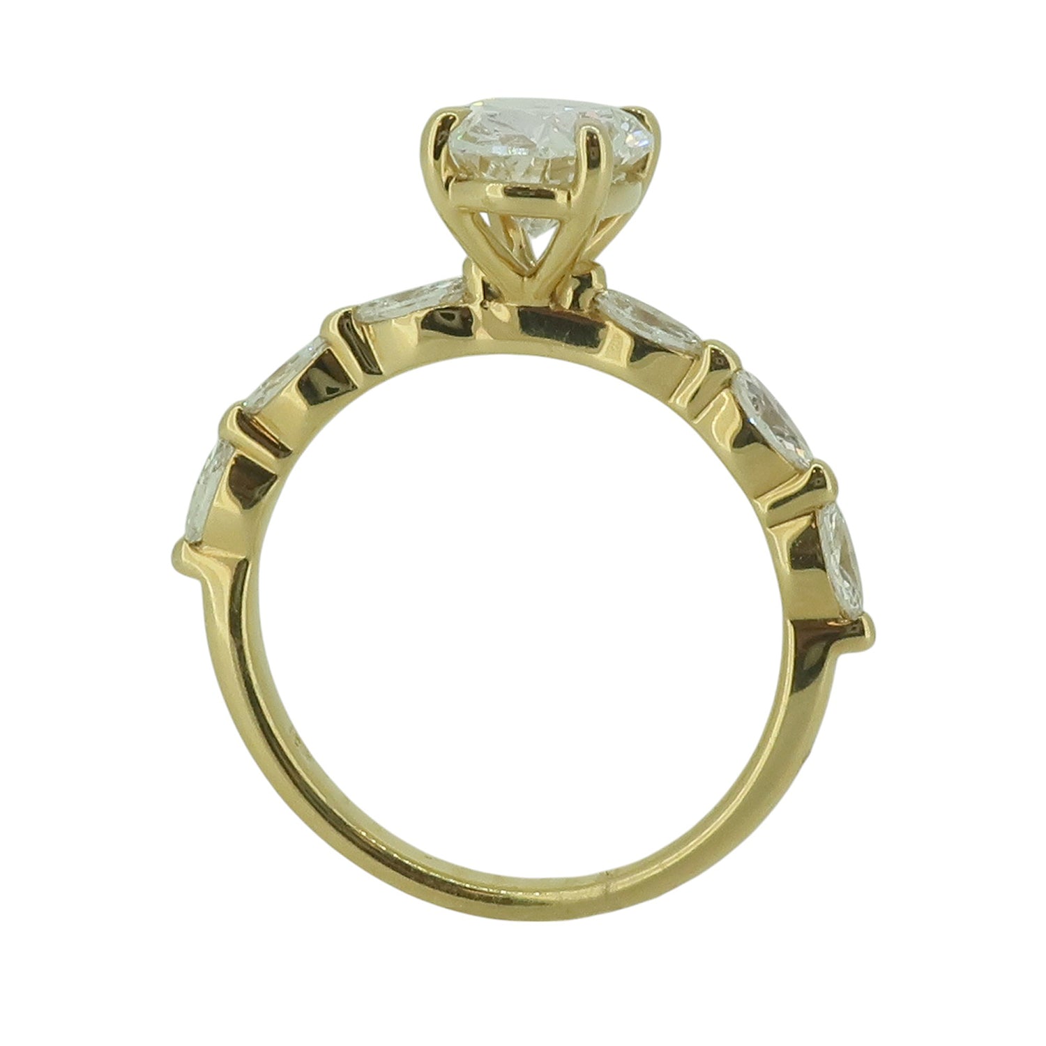 Laboratory Grown Oval Diamond Solitaire Ring with Marquise Shoulders in 18ct Yellow Gold, 1.90ct.