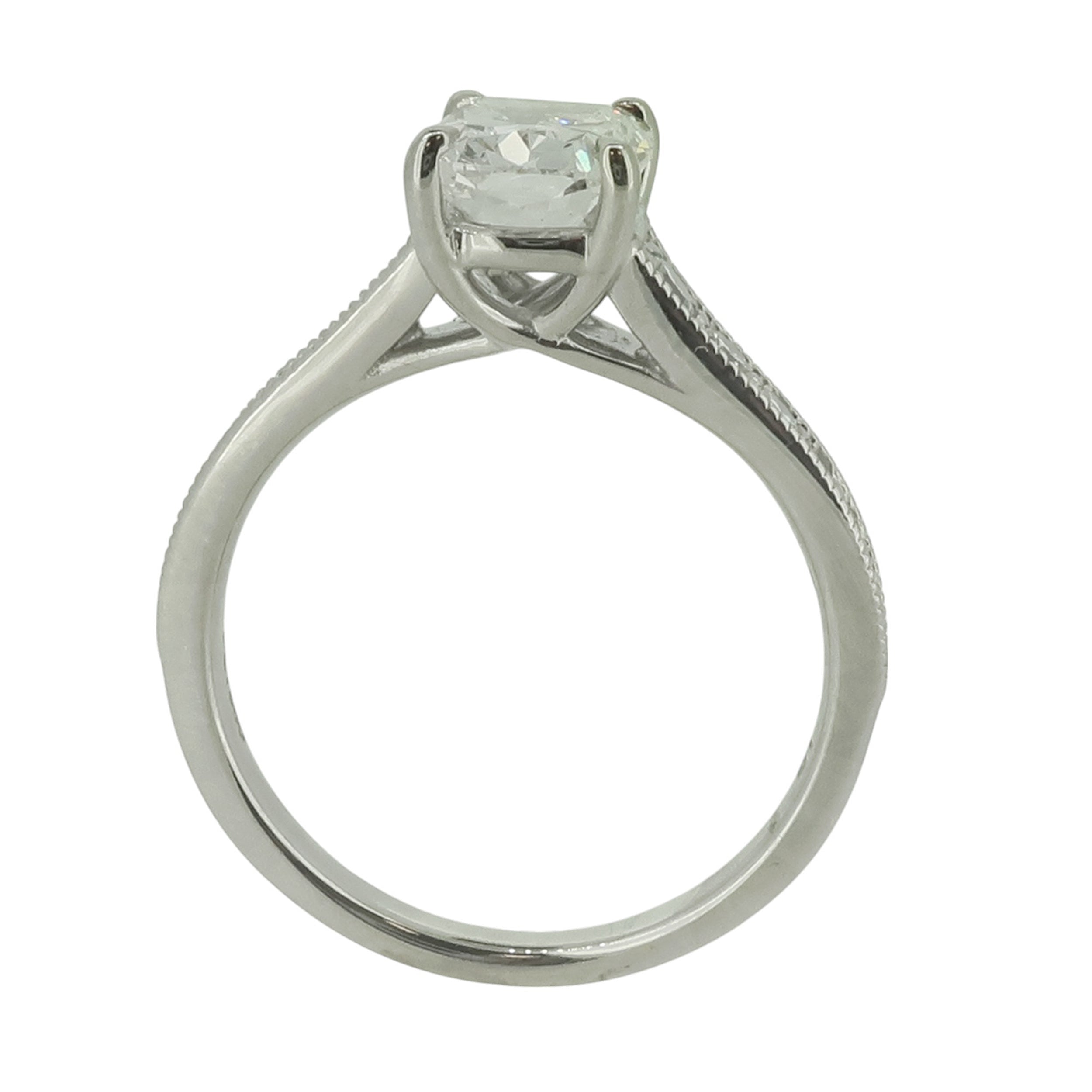 Laboratory Grown Rectangular Cushion Diamond Solitaire Ring with Shoulder Diamonds in Platinum, 1.90ct.