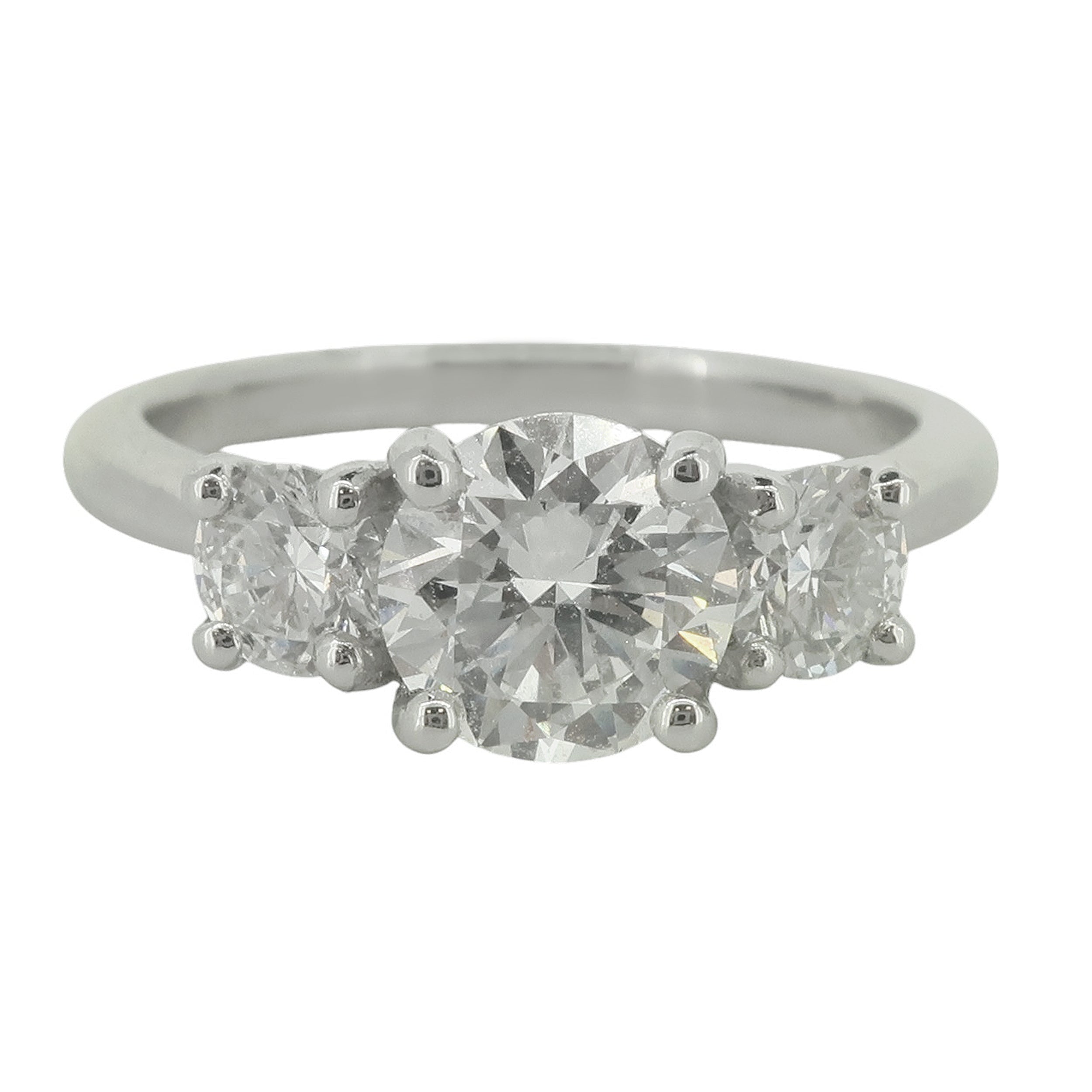 Laboratory Grown Brilliant Cut Diamond Three Stone Ring in Platinum, 1.51ct.