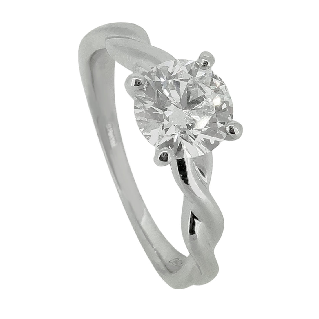 Laboratory Grown Brilliant Cut Diamond Solitaire Ring with Twisted Shoulder Detail in Platinum, 1.00ct.