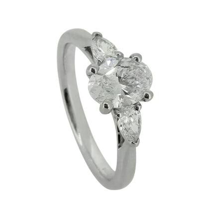 Laboratory Grown Oval Diamond Three Stone Ring in Platinum, 0.99ct.