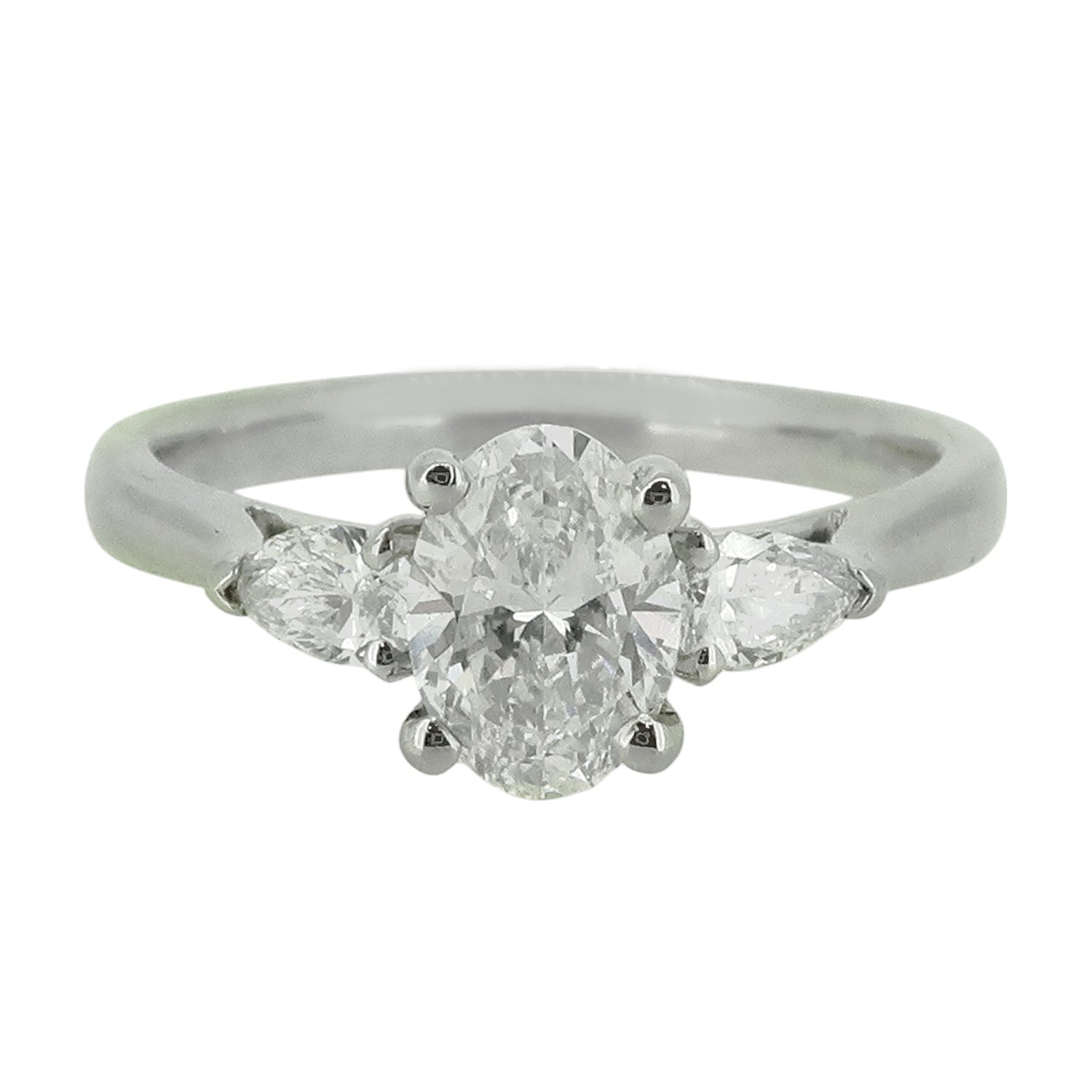 Laboratory Grown Oval Diamond Three Stone Ring in Platinum, 0.99ct.