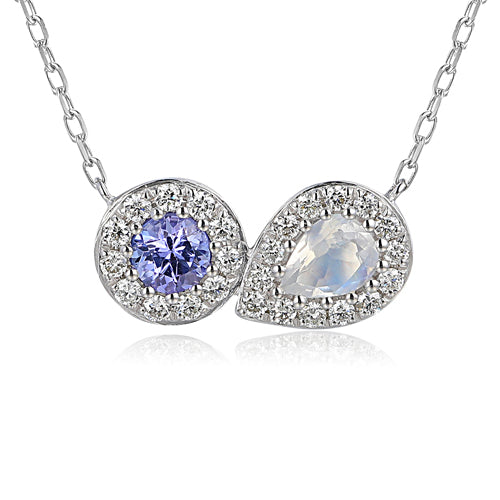 Tanzanite &amp; moonstone connecting necklace in 9ct white gold.