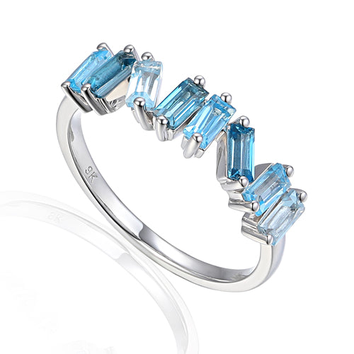 Blue topaz mixed shade dress ring in 9ct white gold.