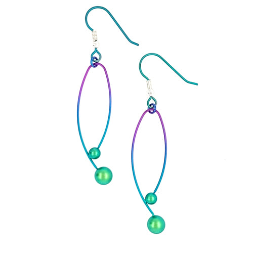 Green wirework bead drop earrings in titanium