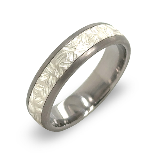 Silver Brush Stroke Inlay Ring in Titanium | 4mm Width