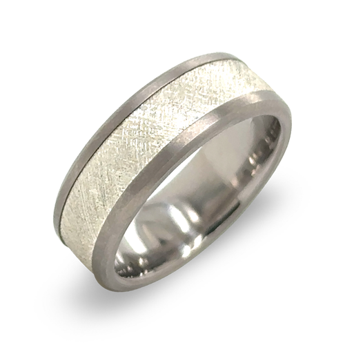 Silver Frost Inlay Ring in Titanium, 8mm Width.