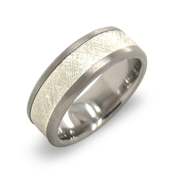 Silver Frost Inlay Ring in Titanium, 8mm Width.