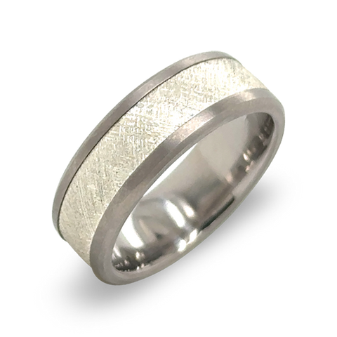 Silver Frost Inlay Ring in Titanium, 8mm Width.