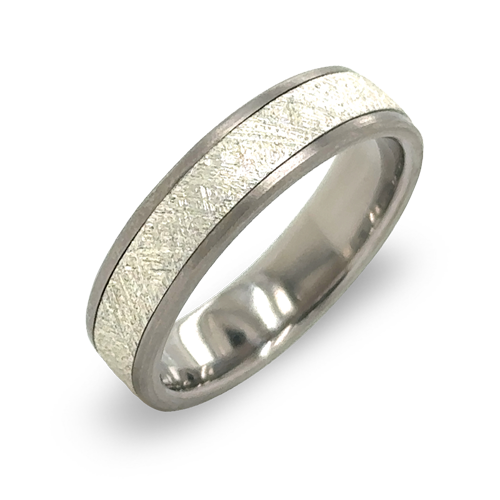 Silver Frost Inlay Ring in Titanium, 6mm Width.