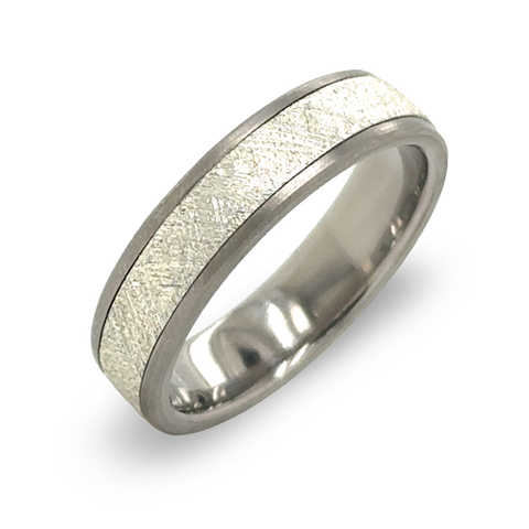 Silver Frost Inlay Ring in Titanium, 6mm Width.