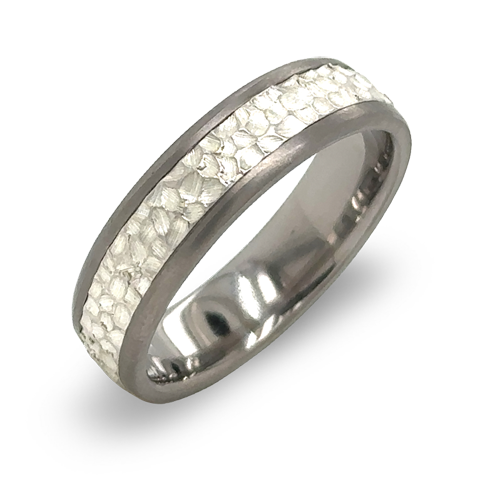 Silver Volcanic Inlay Ring in Titanium. 6mm Width.