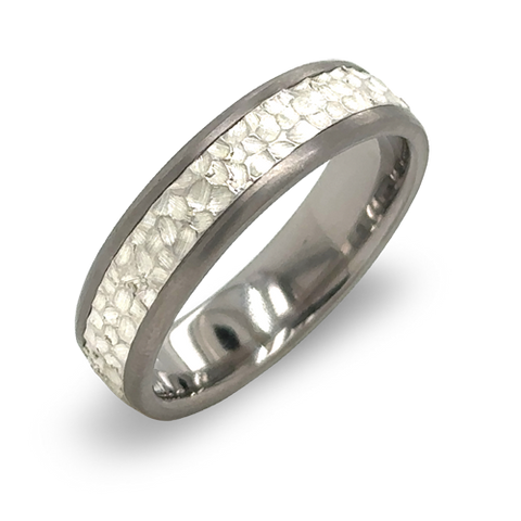 Silver Volcanic Inlay Ring in Titanium. 6mm Width.