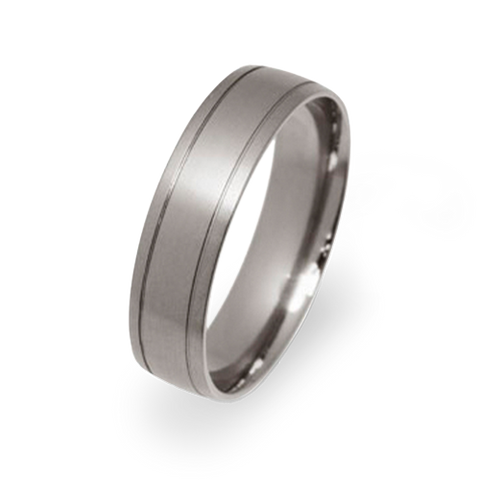 Court shape two groove ring in titanium, 6mm width.