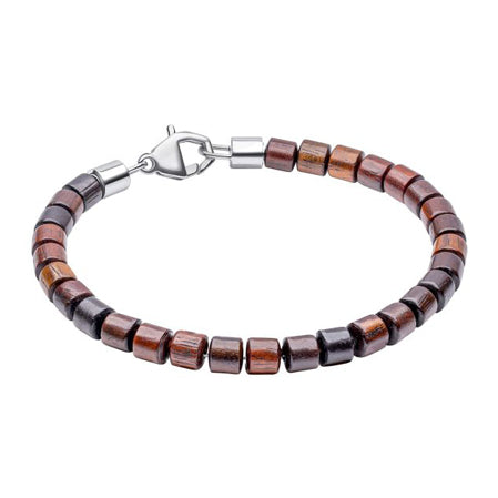 Wood bead bracelet with stainless steel clasp.