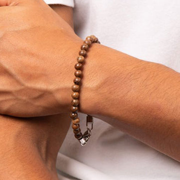 Round Wooden Bead Bracelet With Stainless Steel Clasp.