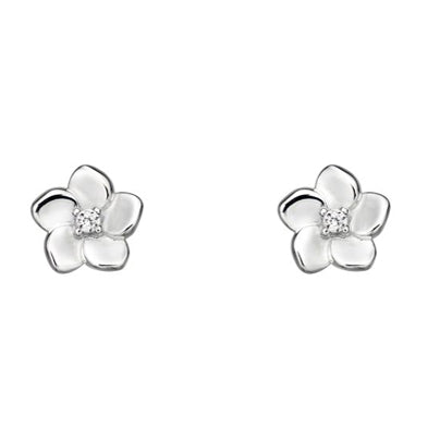 Flower stud earrings with cubic zirconia in silver.