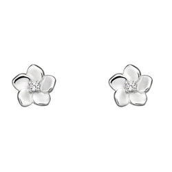 Flower stud earrings with cubic zirconia in silver.