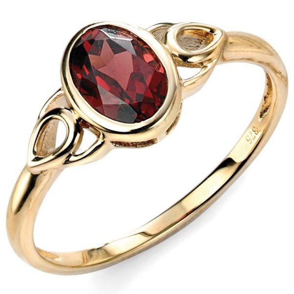 Celtic design garnet ring in 9ct gold