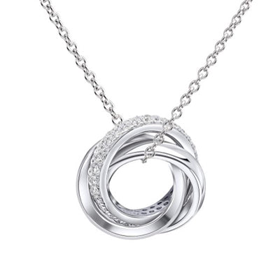 Cubic zirconia triple ring twist pendant in silver.