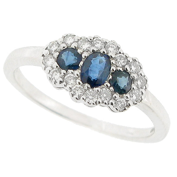 Sapphire and Diamond Cluster Ring in 18ct White Gold