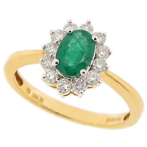 Emerald and diamond cluster ring in 18ct gold