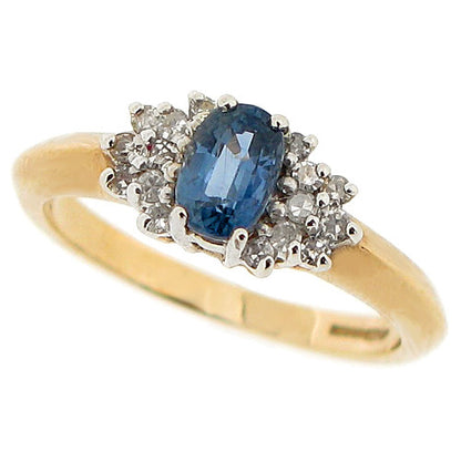 Sapphire and Diamond Cluster Ring in 9ct Yellow Gold