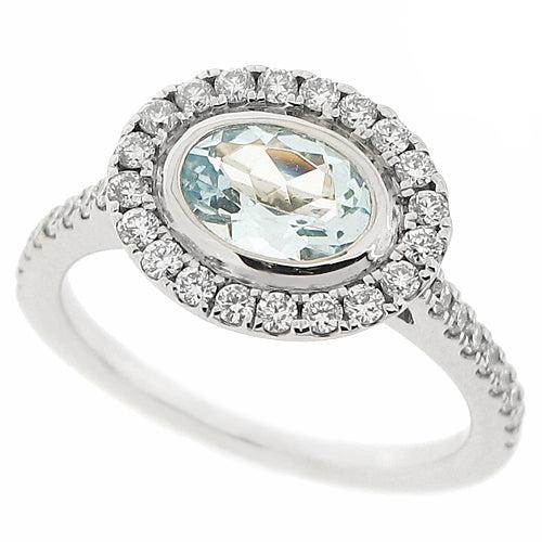 Aquamarine and Diamond Halo Cluster Ring in Platinum | 0.60ct