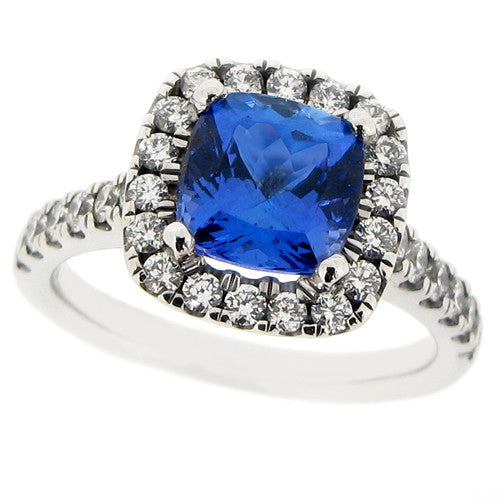 Ring - Tanzanite &amp; Diamond cushion shape &