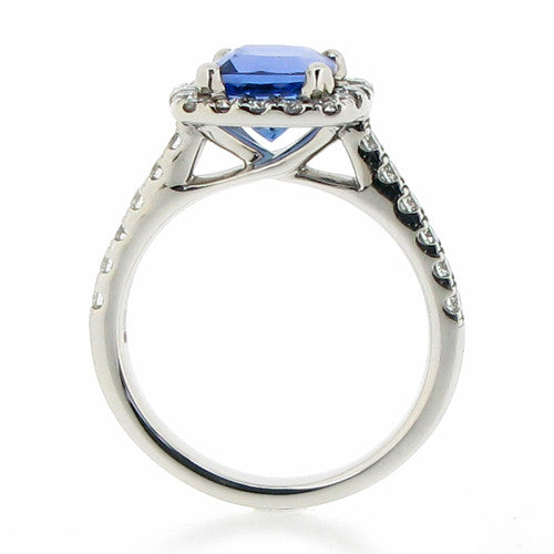 Ring - Tanzanite &amp; Diamond cushion shape &