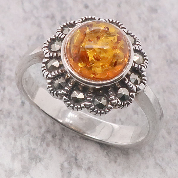 Amber and Marcasite Dress Ring