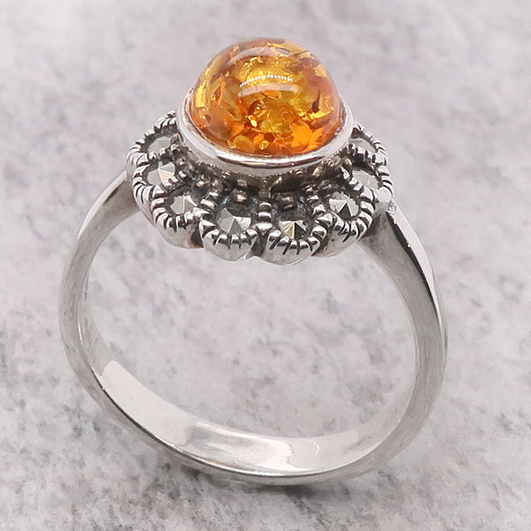 Amber and Marcasite Dress Ring