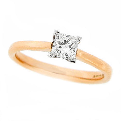 Ring - Princess cut diamond solitaire ring in 18ct rose gold, 0.37ct  - PA Jewellery