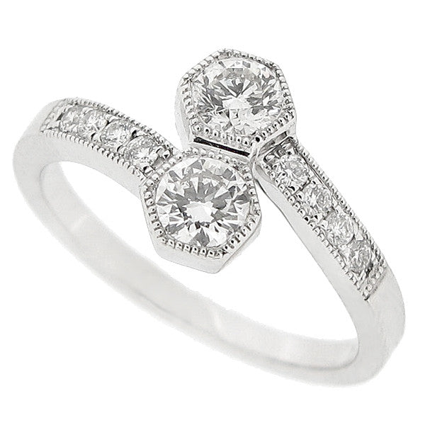 Two Stone Diamond Twist Ring in 18ct White Gold, 0.60ct