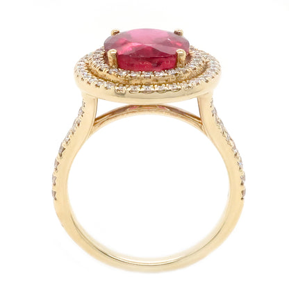 Rubellite and Diamond Double Halo Cluster Ring in 18ct Gold