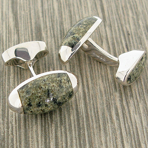 Ailsa Craig Granite Torpedo-Shaped Cufflinks in Silver