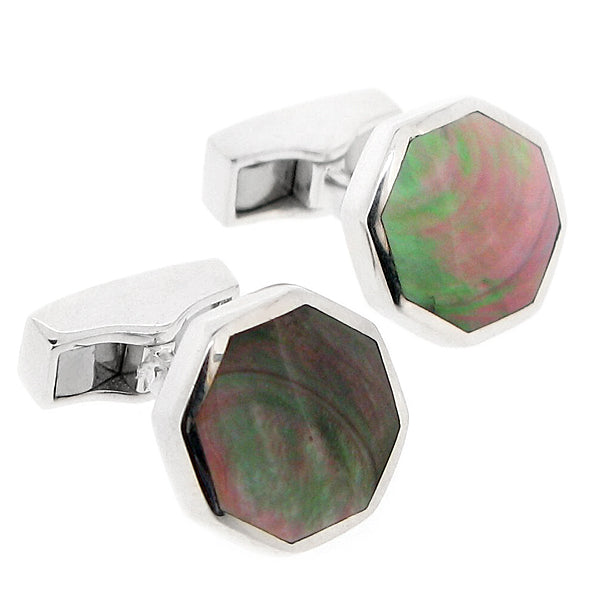 Blacklip shell octagonal cufflinks in silver