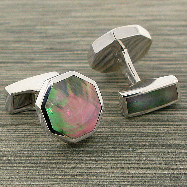 Blacklip shell octagonal cufflinks in silver