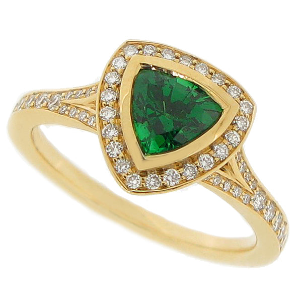 Tsavorite Garnet and Diamond Halo Cluster Ring in 18ct Gold