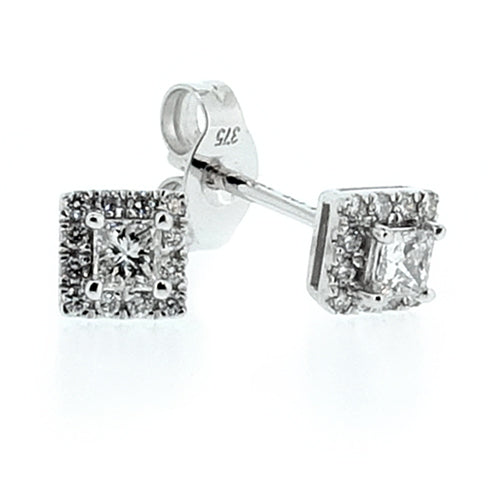 Princess Cut Diamond Cluster Earrings in 9ct White Gold, 0.25ct