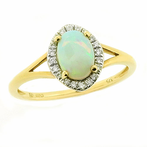 Opal and diamond cluster ring in 9ct gold