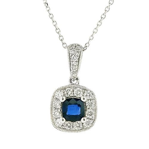 Sapphire and Diamond Pendant and Chain in 18ct White Gold