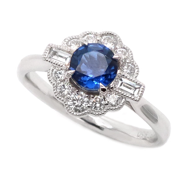 Sapphire and Diamond Cluster Ring in Platinum